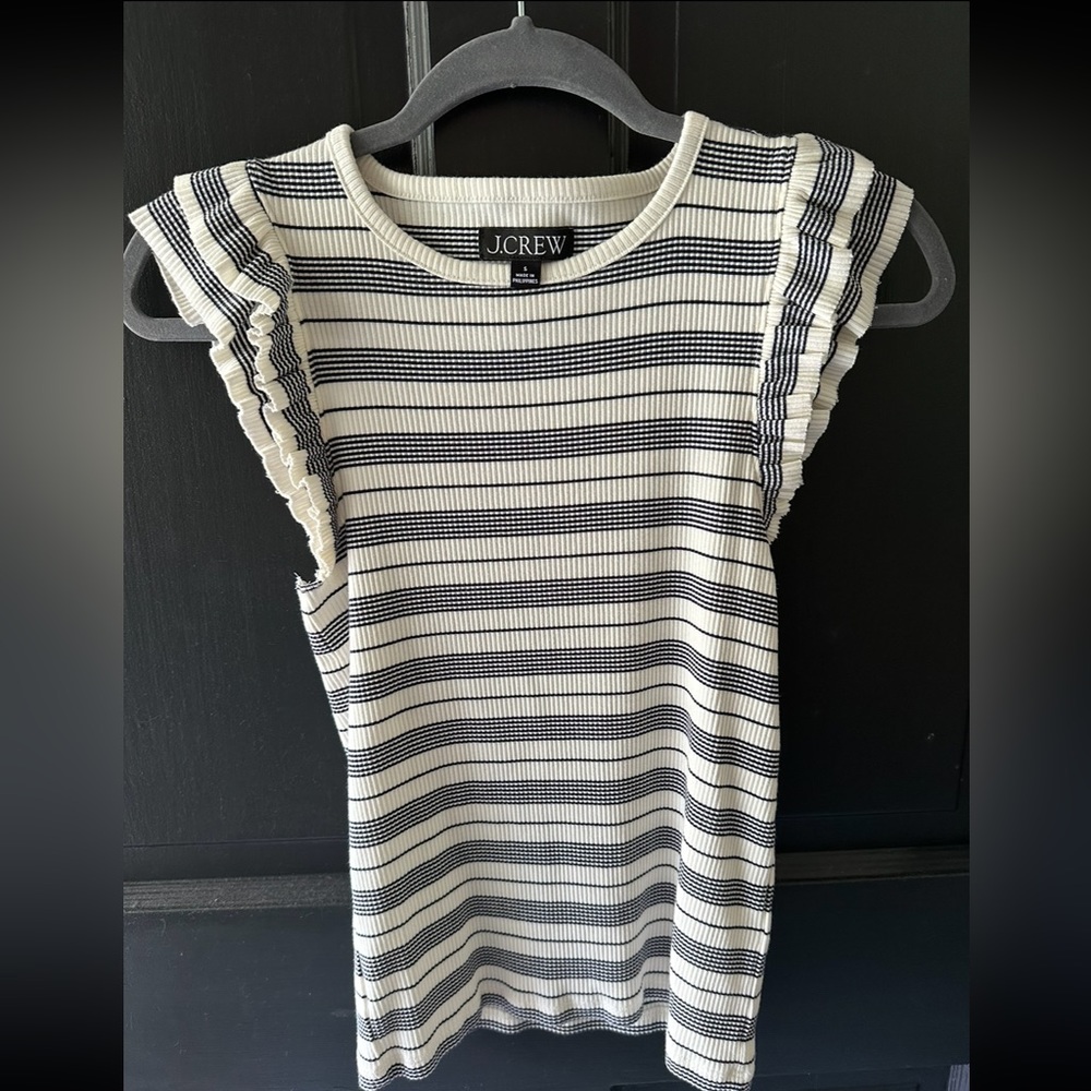 Jcrew vintage rib ruffle-sleeve shirt in stripe